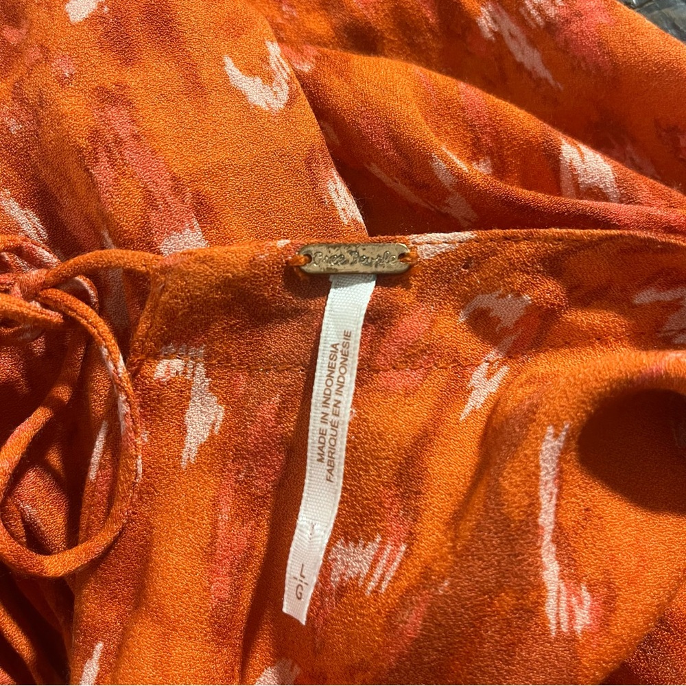 Free People Dress Womens Fake Love Printed Mini Dress Vibrant Orange Ties Large - Picture 7 of 7